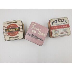 Fossil Watch collector Metal Tin Can Cases Authentic Hotel Pink Multi gra…